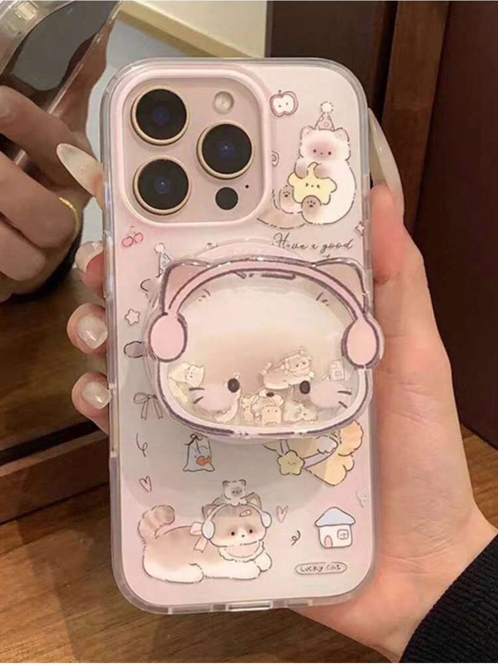 🐱Pink Cat Quicksand Style Rotatable Popsocket🐱 - Picture 4 of 5
